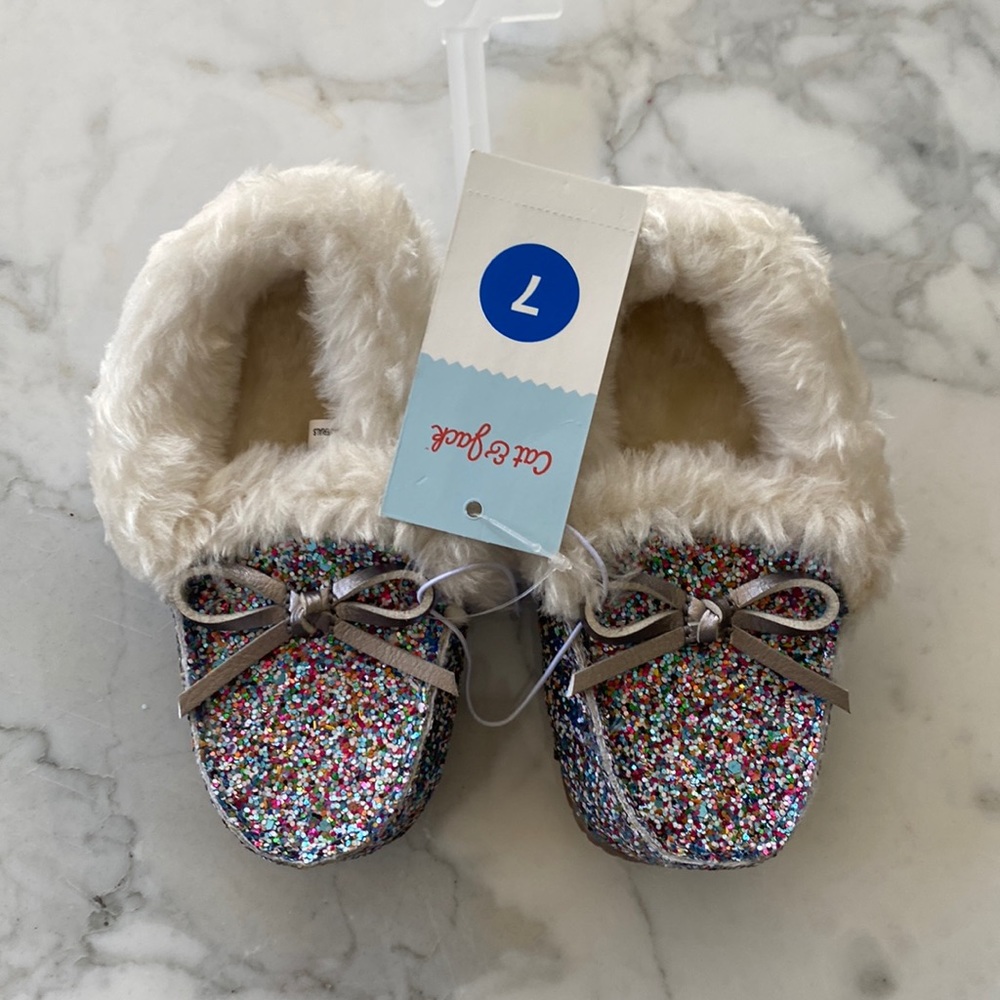Cat and Jack Moccasins little girls‎ 7 glitter cozy